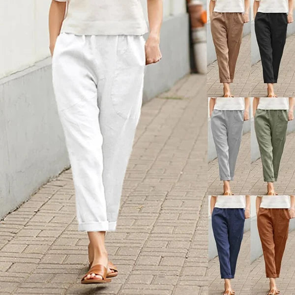 Ember - Pantaloni largi din in și bumbac