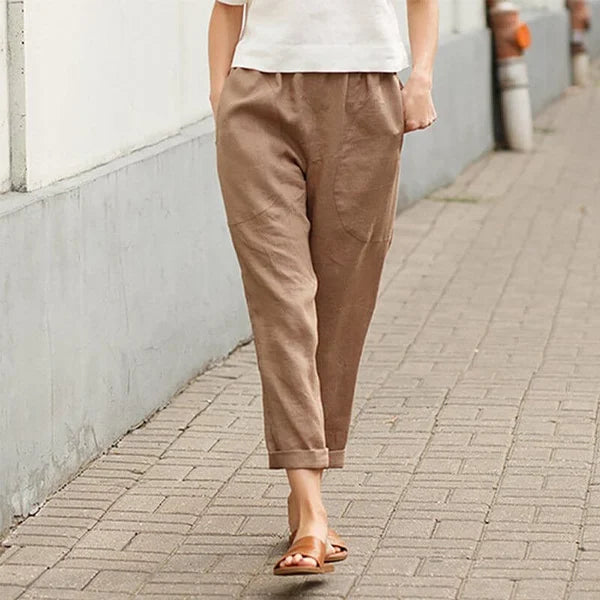 Ember - Pantaloni largi din in și bumbac