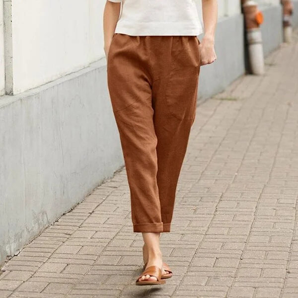 Ember - Pantaloni largi din in și bumbac