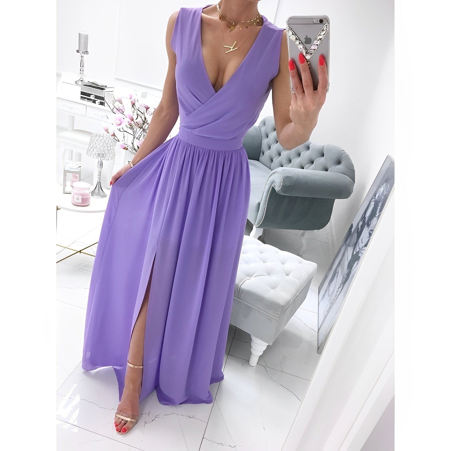 Honlou – Rochie fără mâneci din in pentru femei