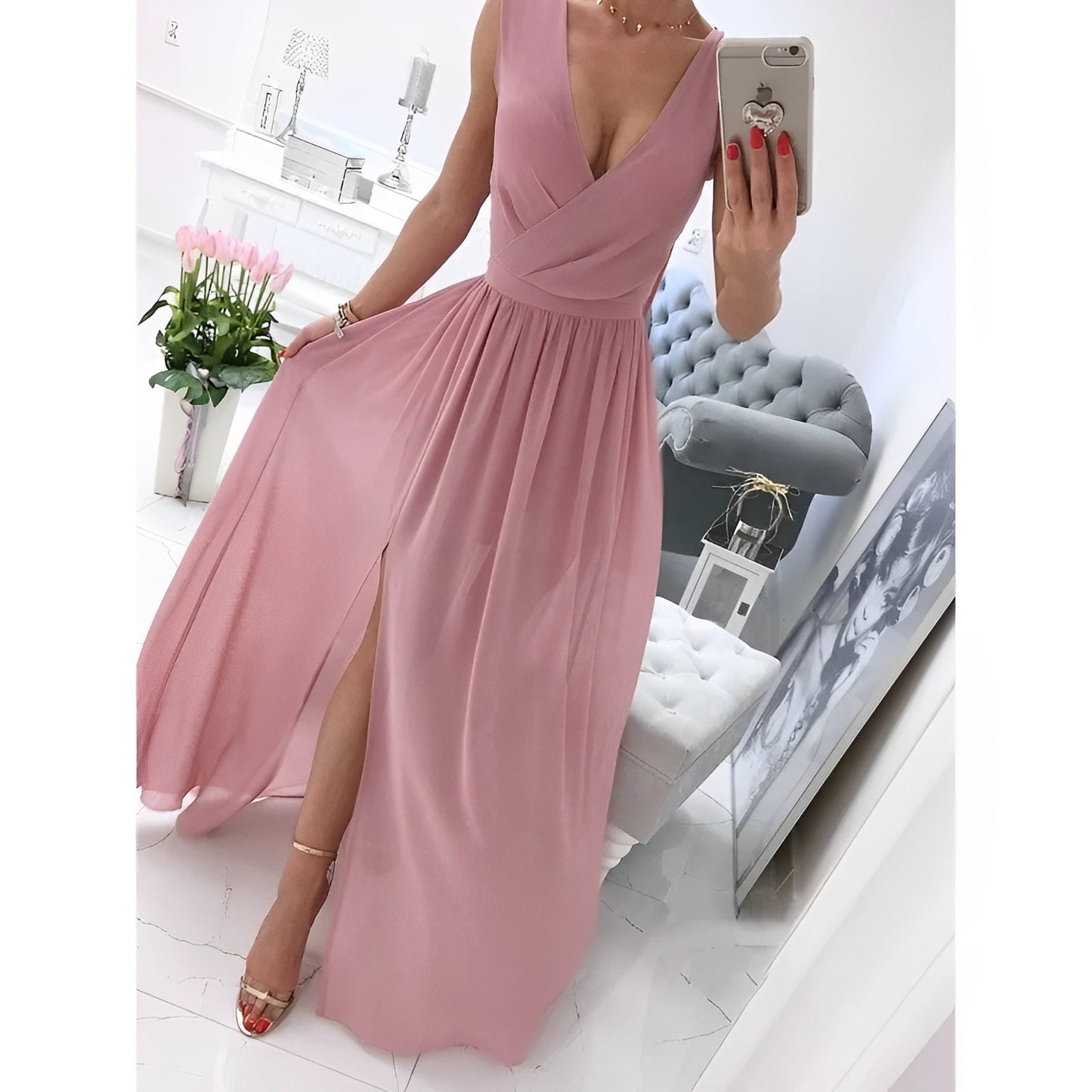 Honlou – Rochie fără mâneci din in pentru femei