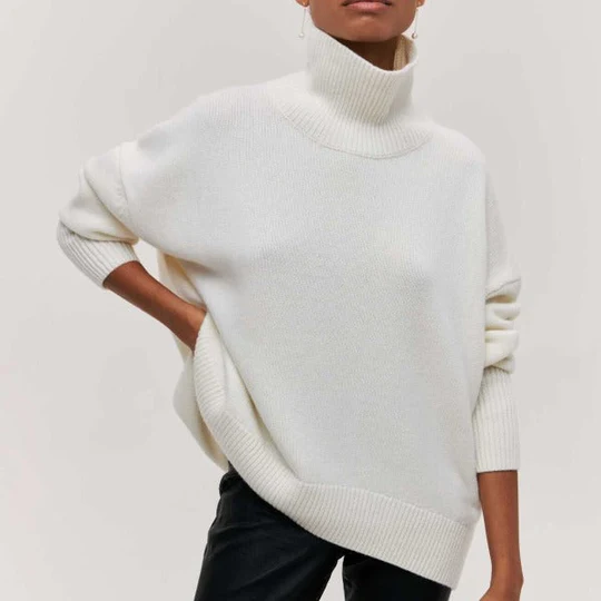 Hortencia - Pulover oversized cu guler înalt din bumbac