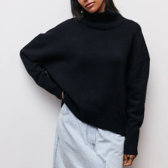 Hortencia - Pulover oversized cu guler înalt din bumbac