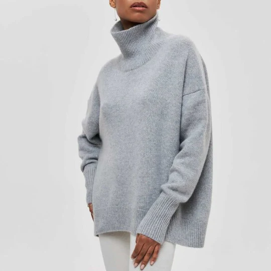 Hortencia - Pulover oversized cu guler înalt din bumbac