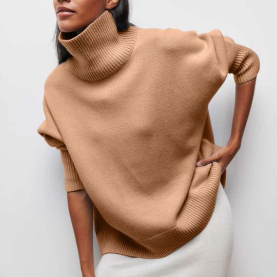 Hortencia - Pulover oversized cu guler înalt din bumbac