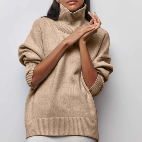 Hortencia - Pulover oversized cu guler înalt din bumbac