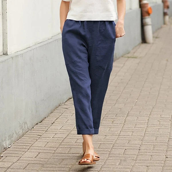Ember - Pantaloni largi din in și bumbac