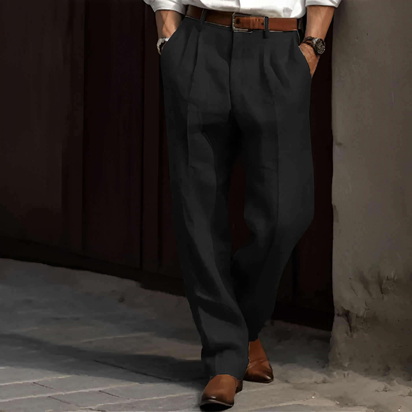 Zaiden - Pantaloni retro cu picior drept pentru bărbați