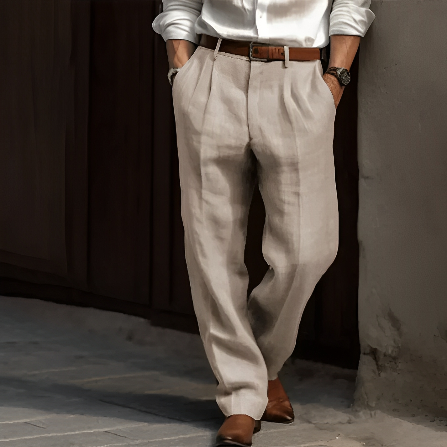 Zaiden - Pantaloni retro cu picior drept pentru bărbați