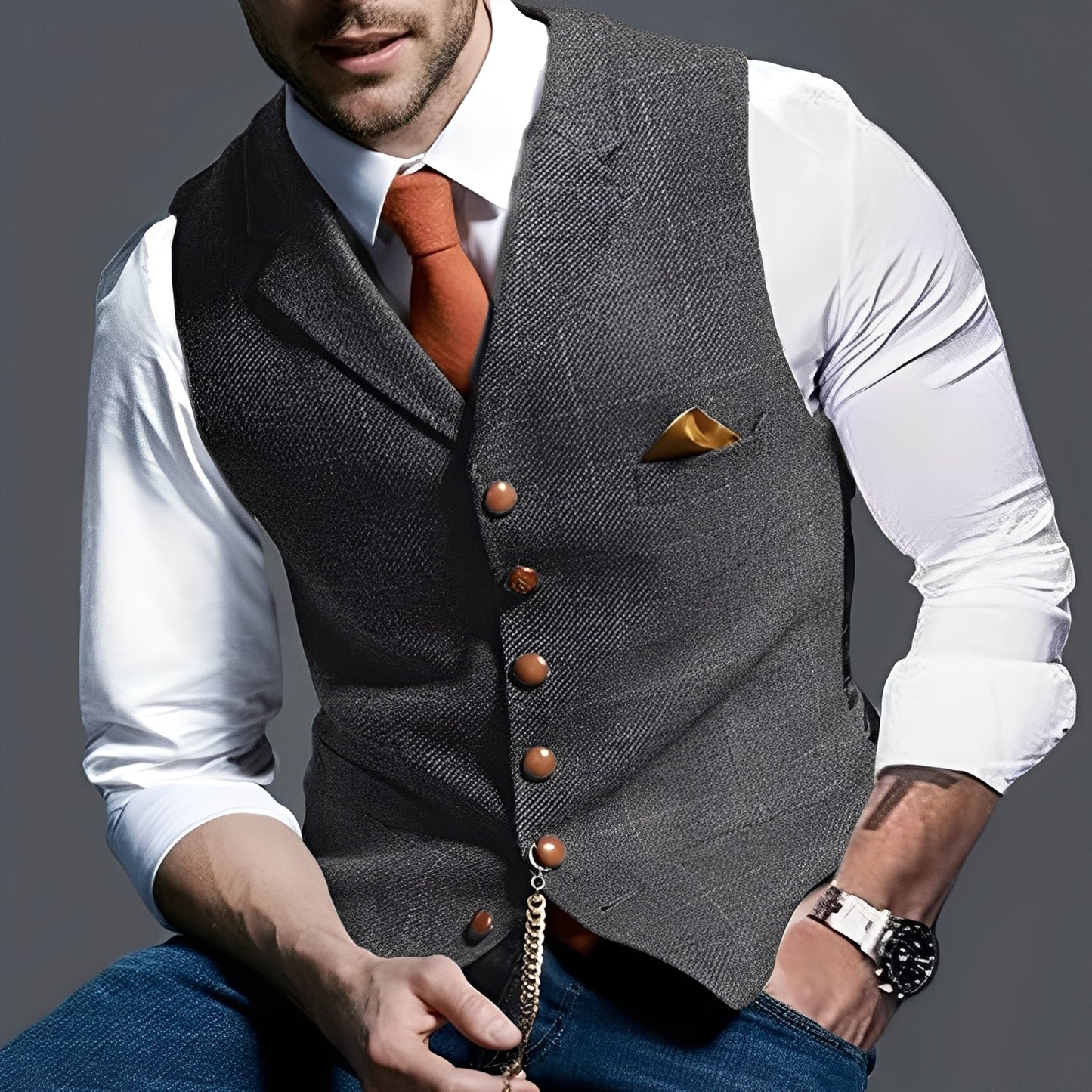 Arnold - Elegantă vestă îngustă cu model în carouri pentru bărbați