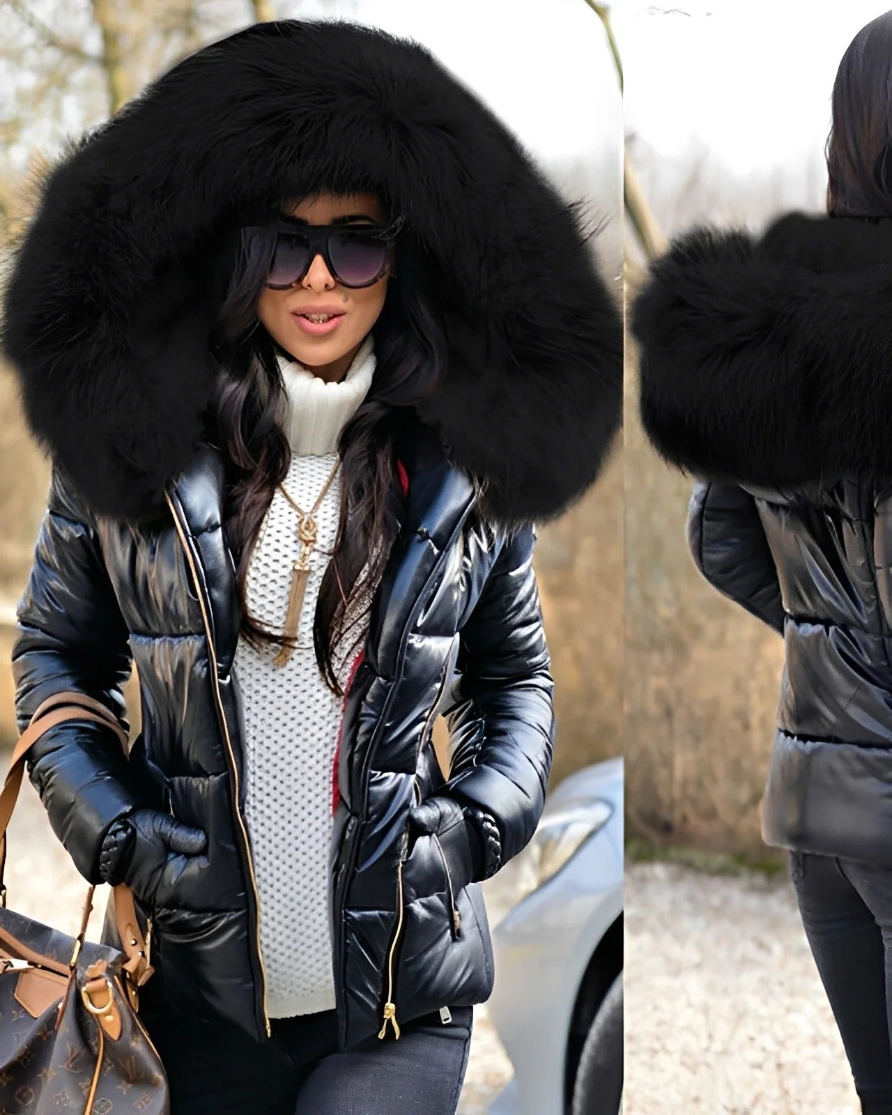 Jessica - Geacă lucioasă cu glugă pentru femei