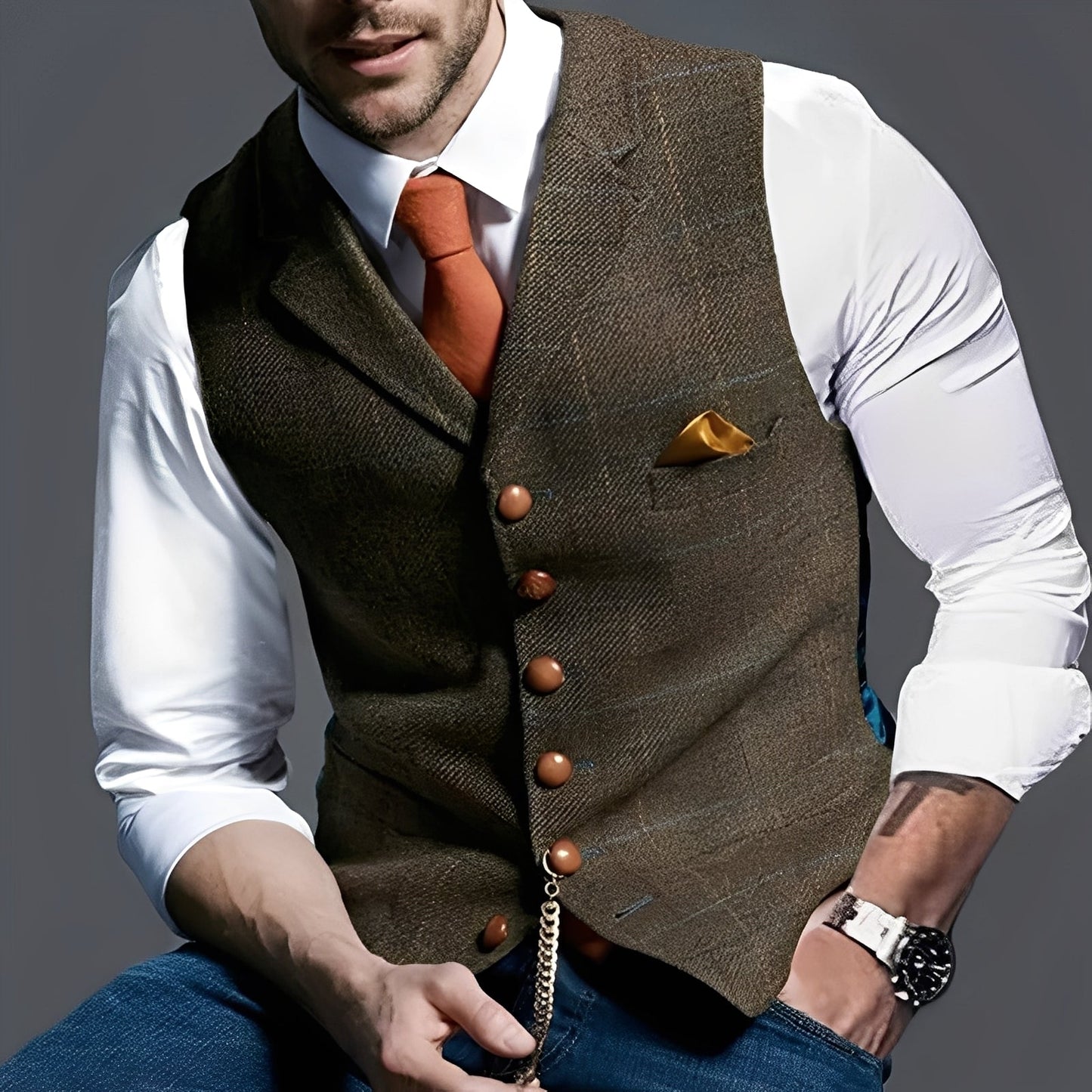 Arnold - Elegantă vestă îngustă cu model în carouri pentru bărbați