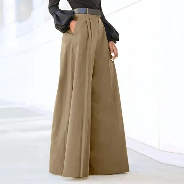 Rivka – Pantaloni cu Picior Larg cu Drapaj Moale