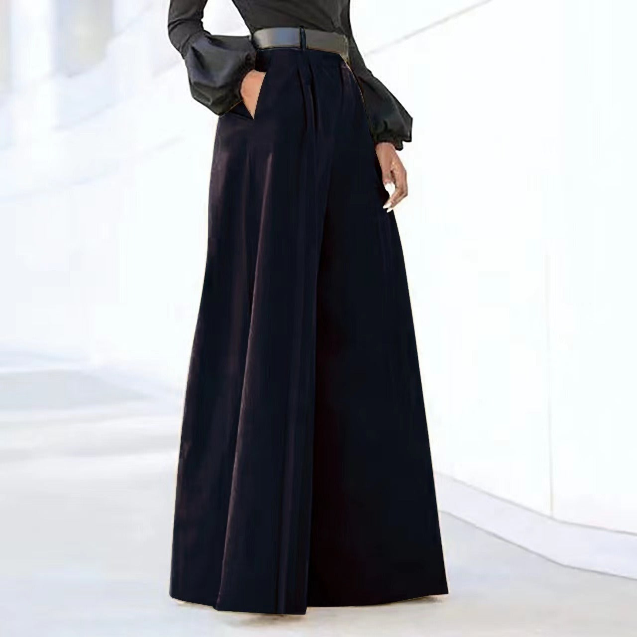 Rivka – Pantaloni cu Picior Larg cu Drapaj Moale