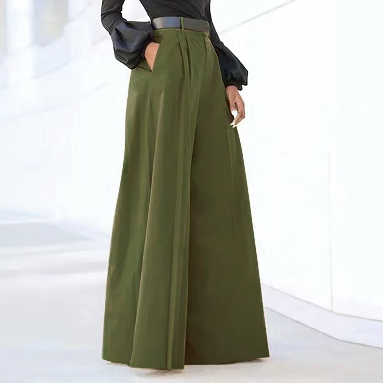 Rivka – Pantaloni cu Picior Larg cu Drapaj Moale