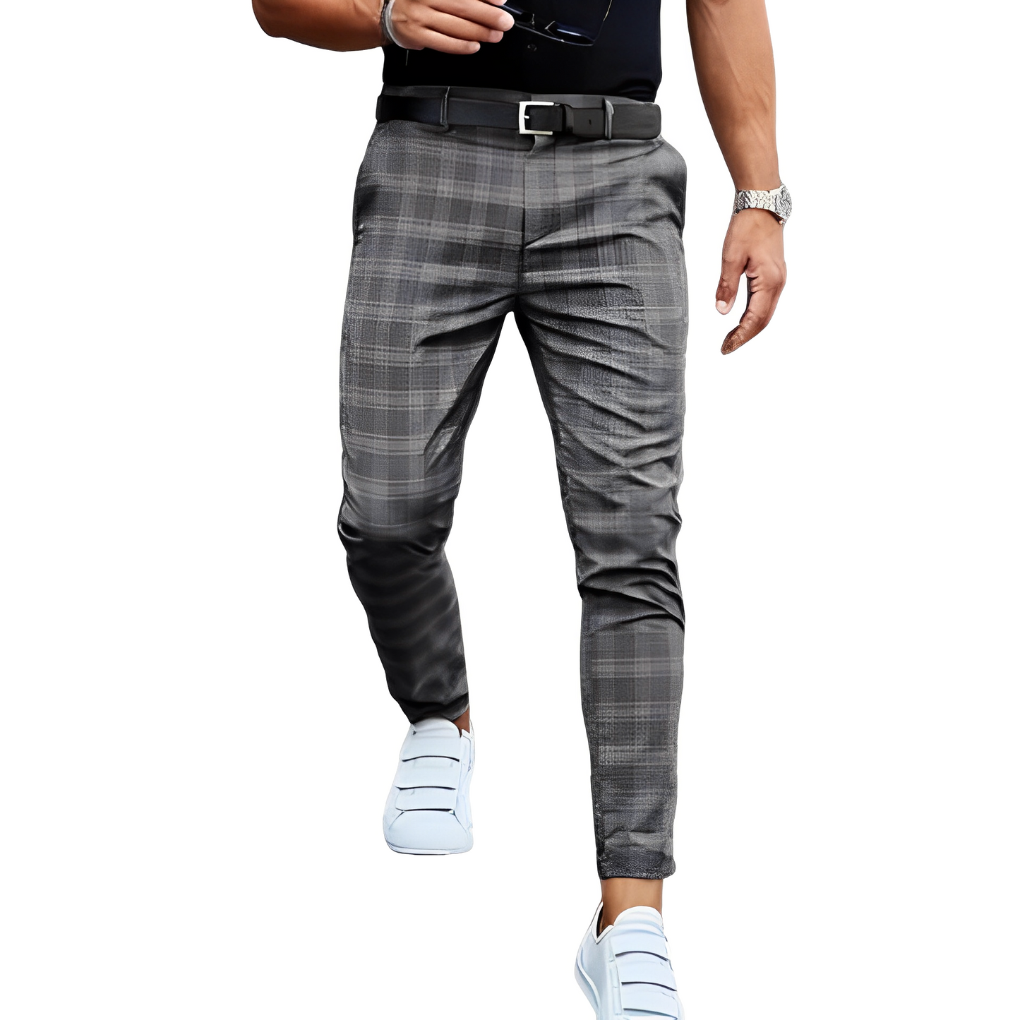 Deacon - Pantaloni Slim-Fit Casual cu Carouri pentru Bărbați