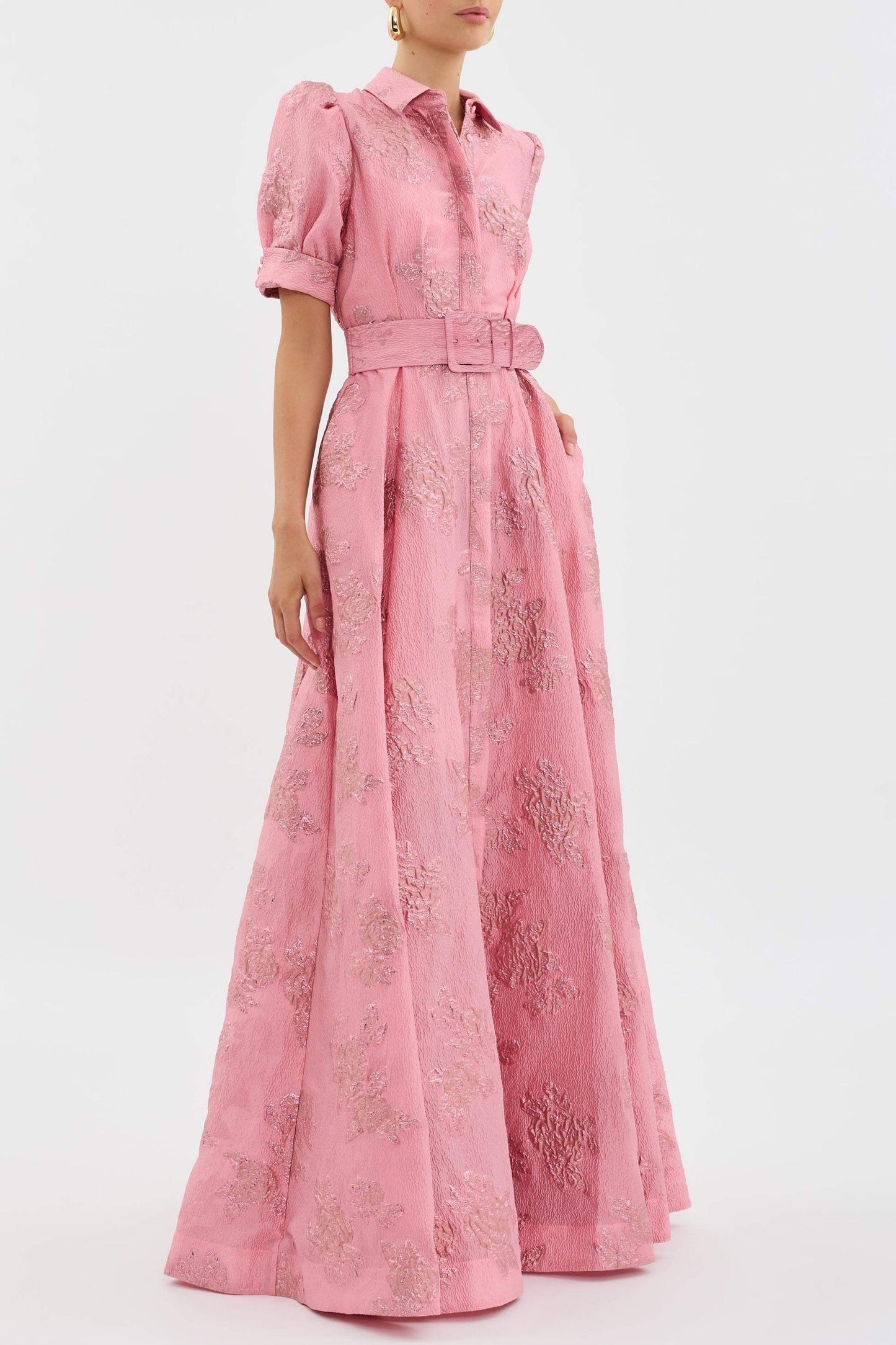 Lily - Rochie maxi elegantă în roz cu curea