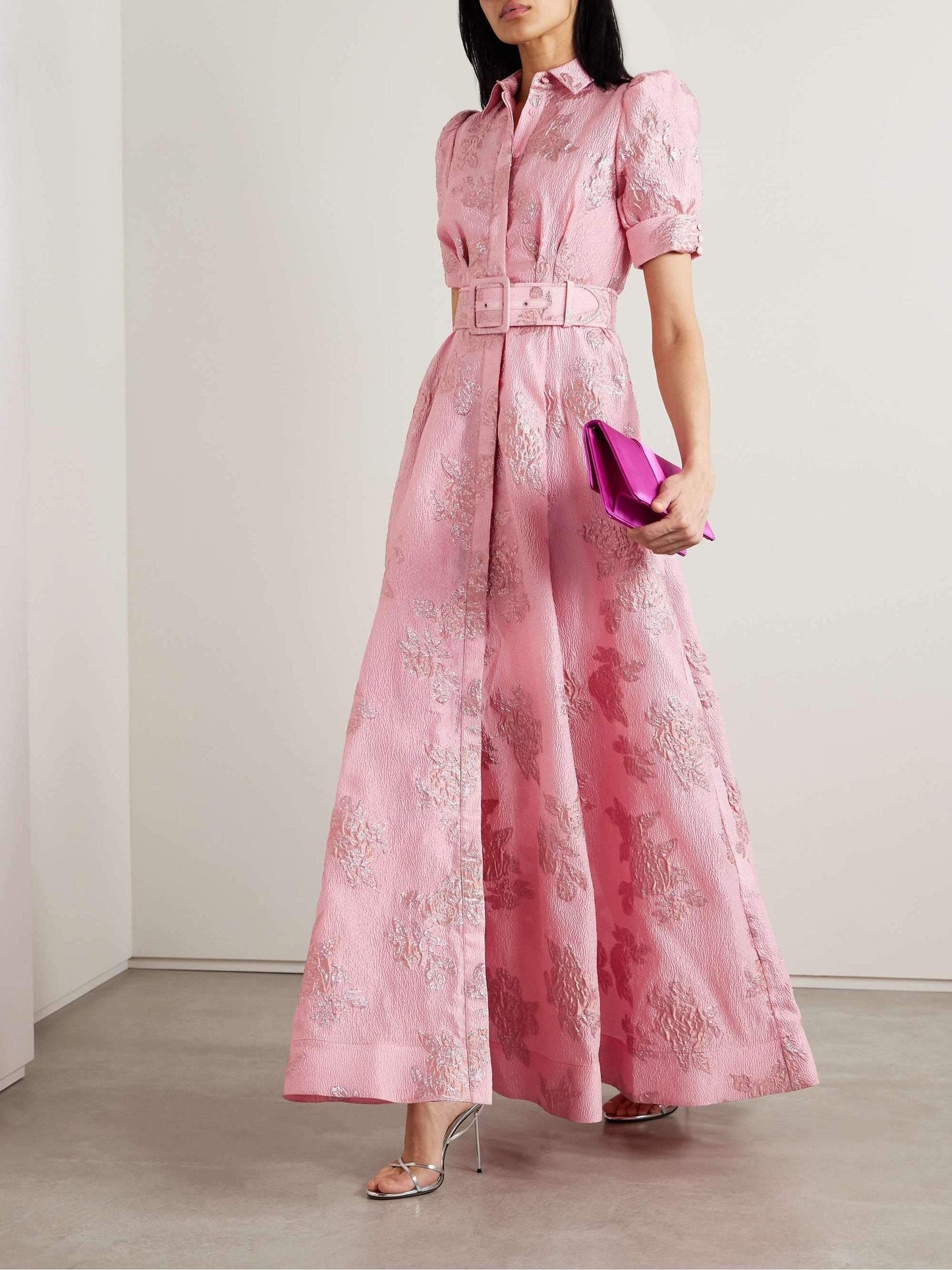 Lily - Rochie maxi elegantă în roz cu curea