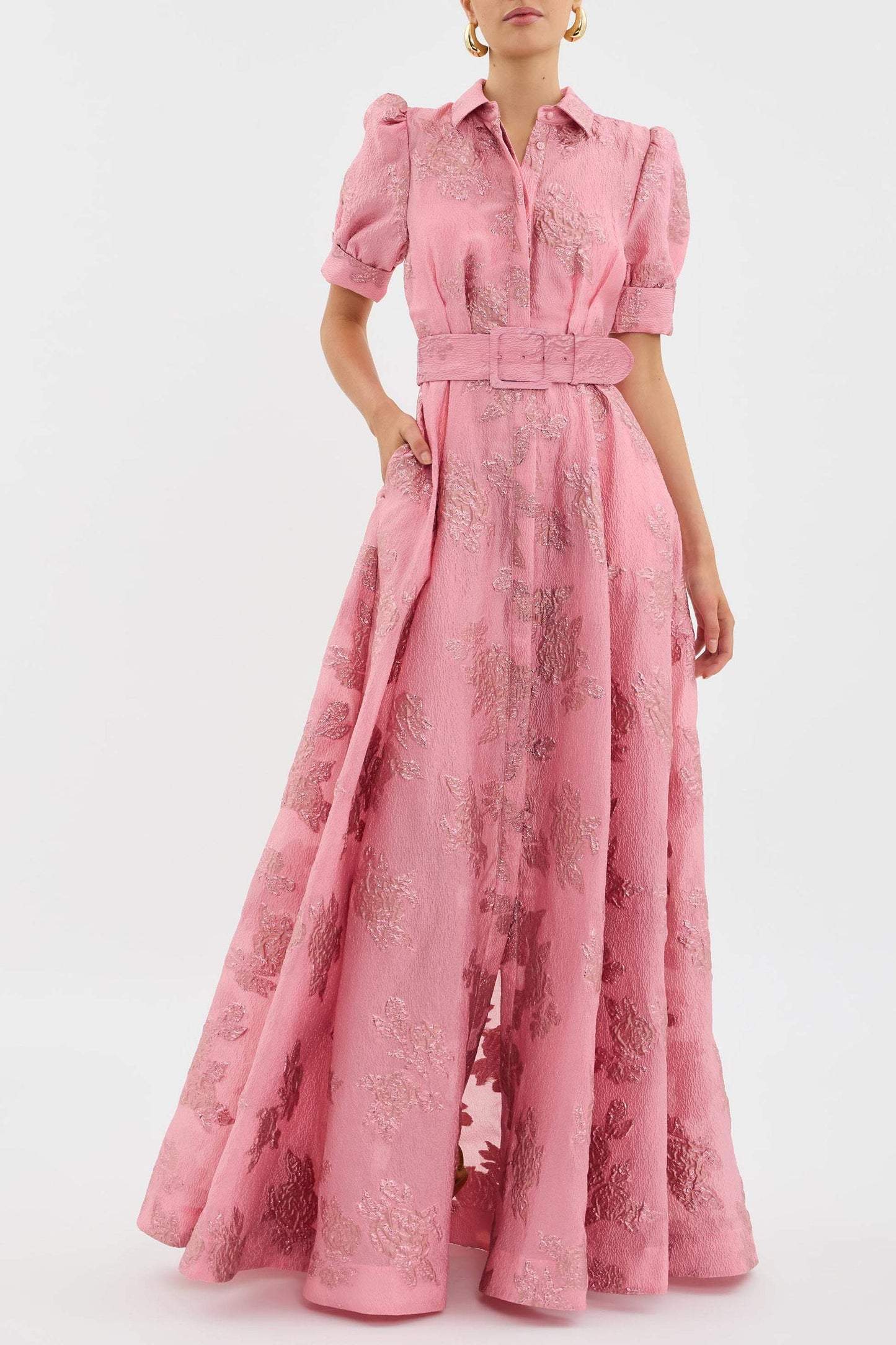 Lily - Rochie maxi elegantă în roz cu curea
