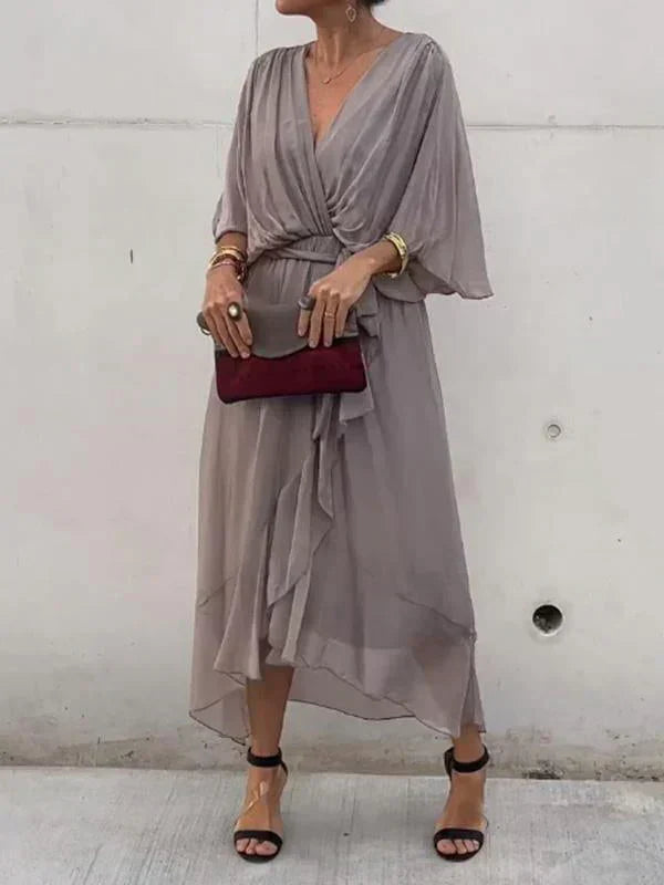 Kryziah - Elegant Rochie de Mătase cu Decolteu în V