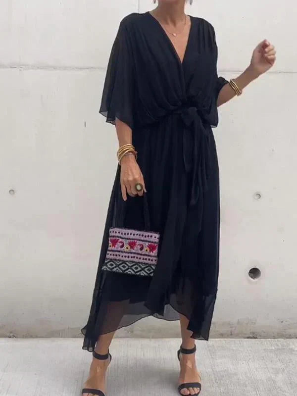 Kryziah - Elegant Rochie de Mătase cu Decolteu în V
