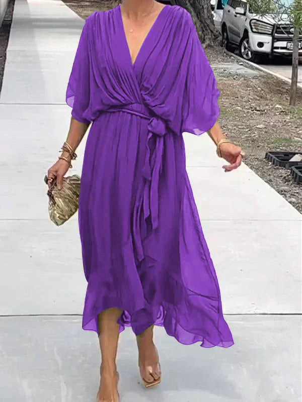 Kryziah - Elegant Rochie de Mătase cu Decolteu în V