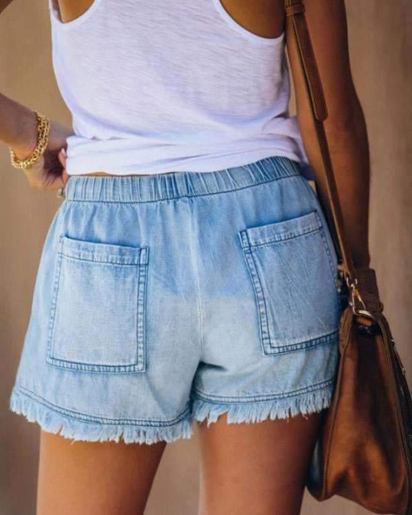 Viviana - Pantaloni scurți simpli din denim cu șnur