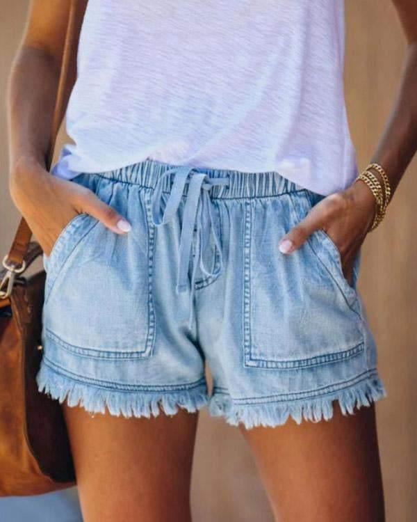Viviana - Pantaloni scurți simpli din denim cu șnur