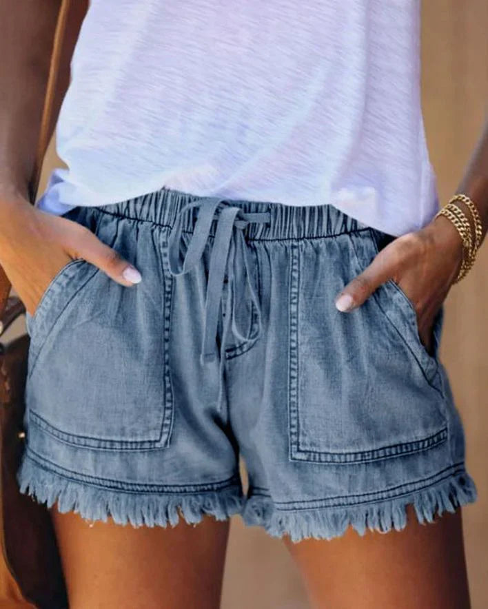 Viviana - Pantaloni scurți simpli din denim cu șnur