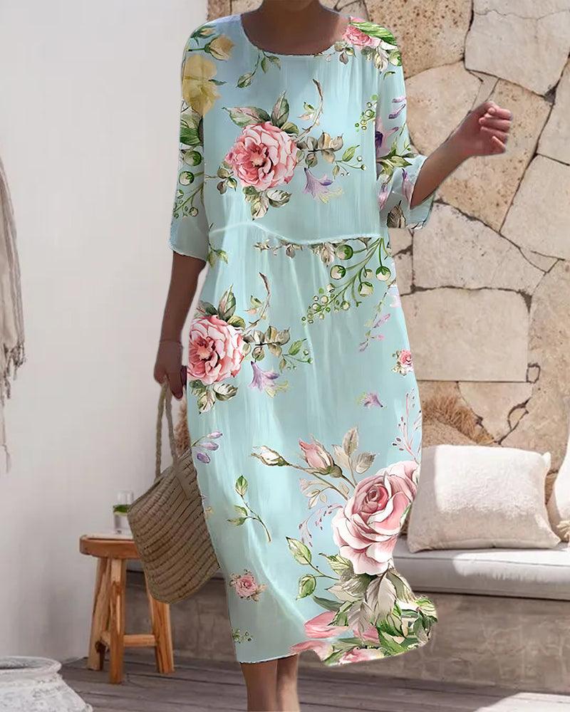 Miranda - Rochie florală elegantă cu acoperire pentru abdomen