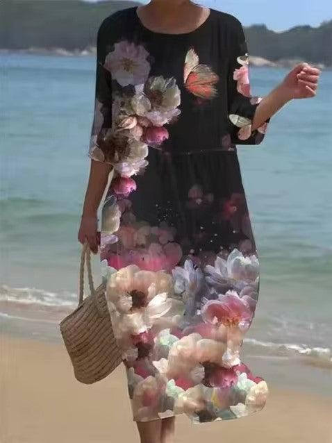 Miranda - Rochie florală elegantă cu acoperire pentru abdomen