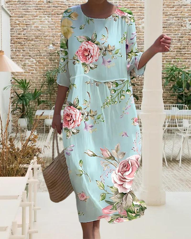 Miranda - Rochie florală elegantă cu acoperire pentru abdomen