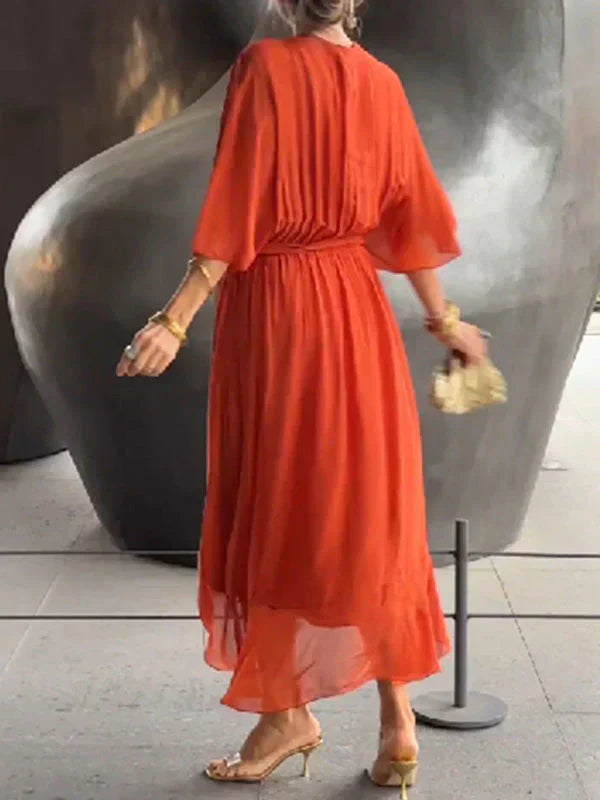Kryziah - Elegant Rochie de Mătase cu Decolteu în V