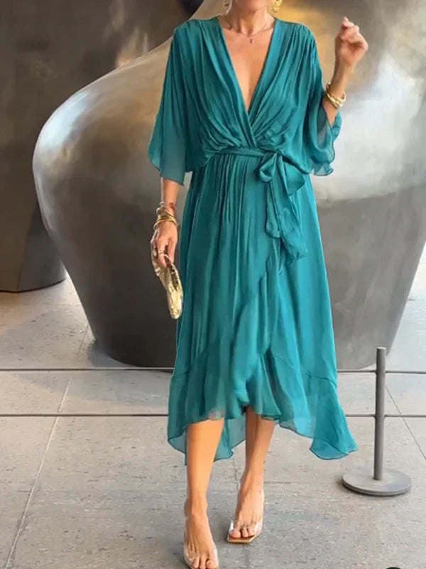 Kryziah - Elegant Rochie de Mătase cu Decolteu în V