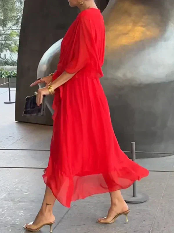 Kryziah - Elegant Rochie de Mătase cu Decolteu în V