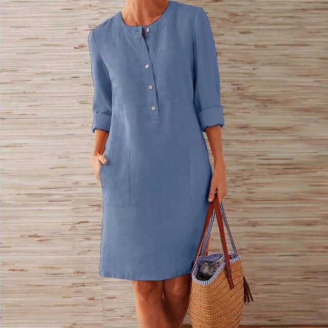 Raquel – Rochie cu mâneci lungi din bumbac și in