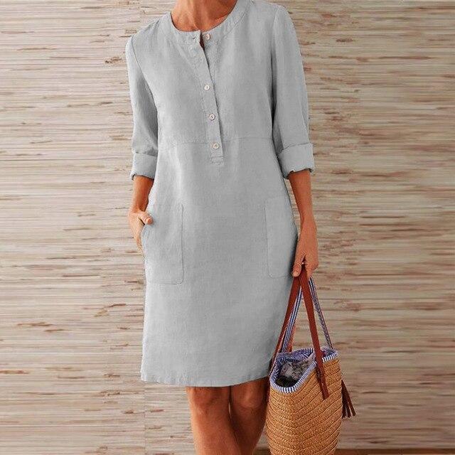Raquel – Rochie cu mâneci lungi din bumbac și in