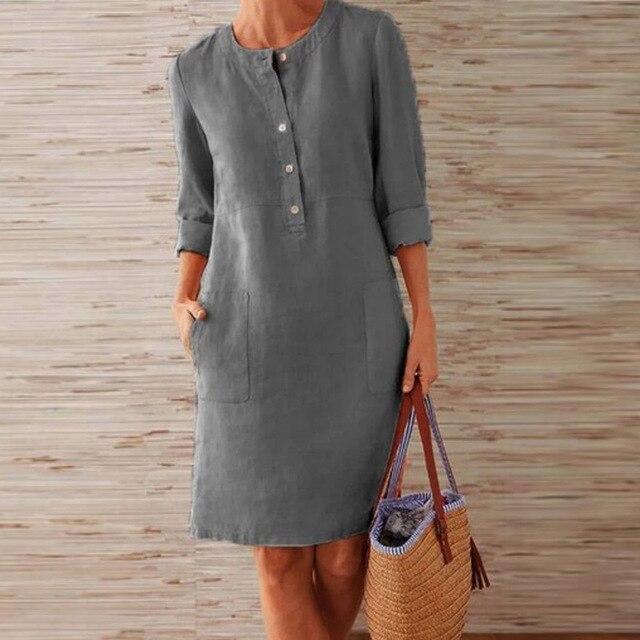 Raquel – Rochie cu mâneci lungi din bumbac și in