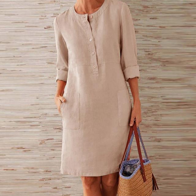 Raquel – Rochie cu mâneci lungi din bumbac și in