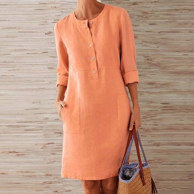 Raquel – Rochie cu mâneci lungi din bumbac și in