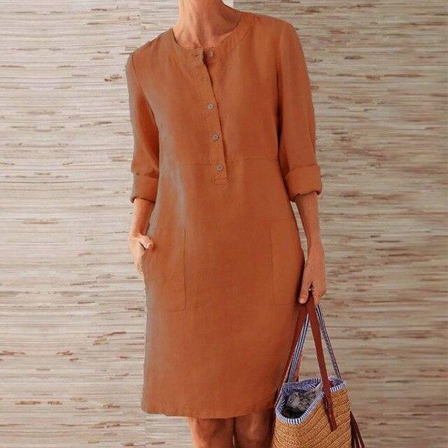 Raquel – Rochie cu mâneci lungi din bumbac și in