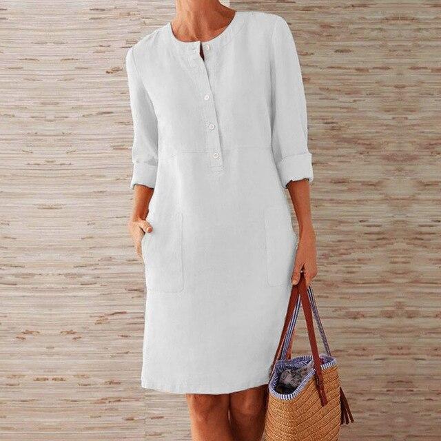 Raquel – Rochie cu mâneci lungi din bumbac și in
