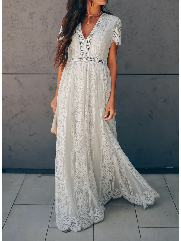 Angelica - Elegantă Rochie din Dantelă cu Decolteu în V
