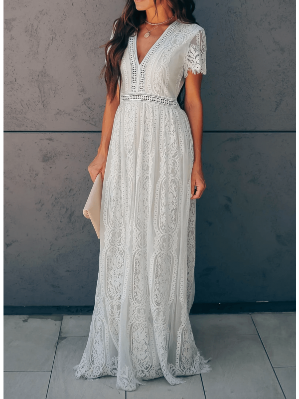 Angelica - Elegantă Rochie din Dantelă cu Decolteu în V
