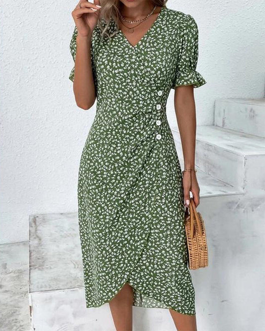 Gloria - Rochie florală proaspătă cu decolteu în V