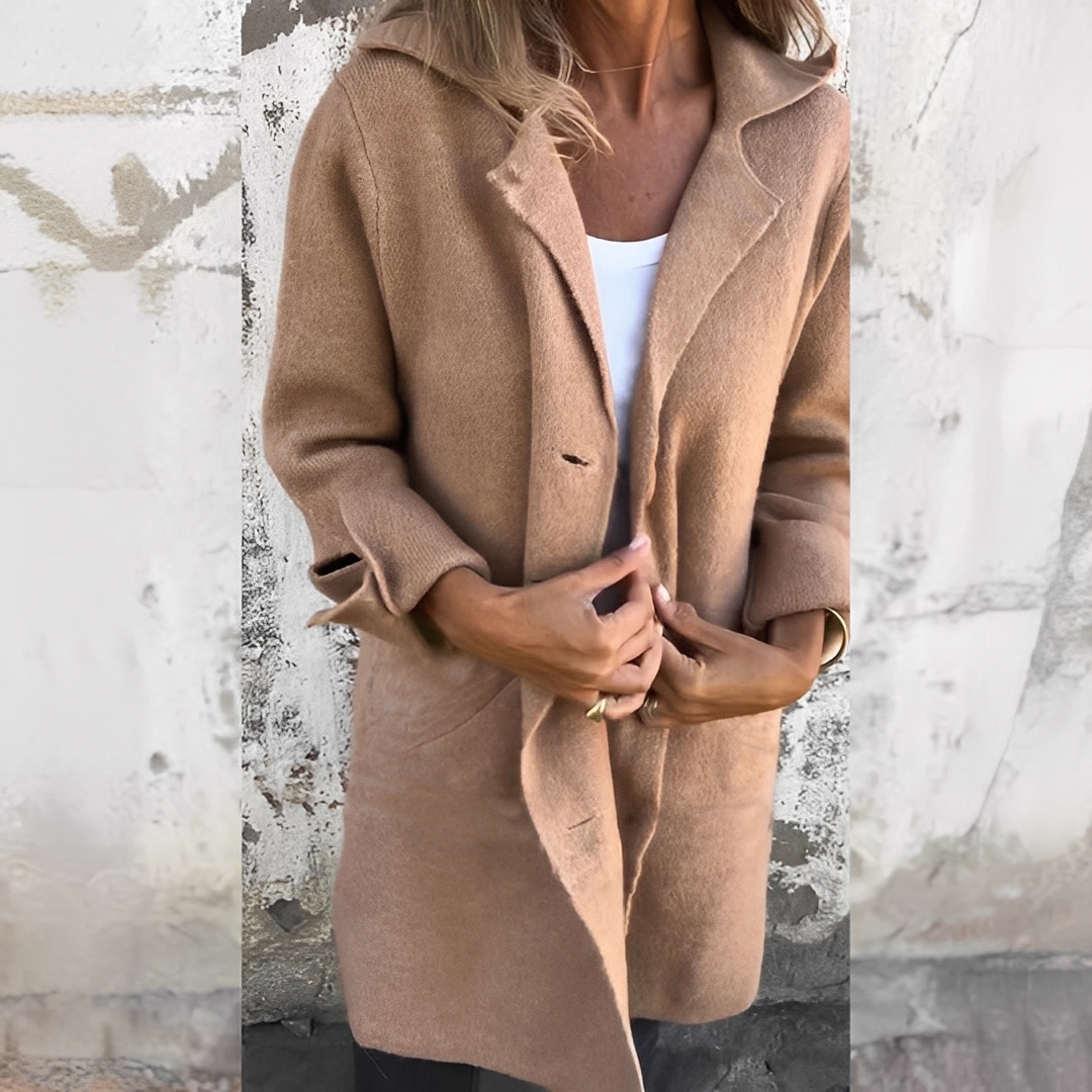 Odile - Palton lung relaxat cu rever pentru femei