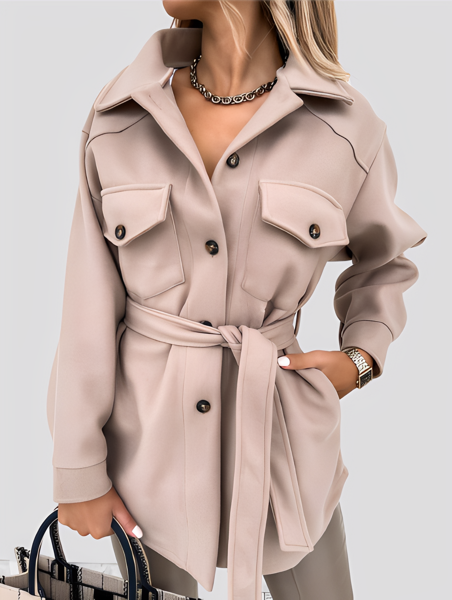 Tiffanie - Modernă, ușoară jachetă din lână cu guler rever pentru dame