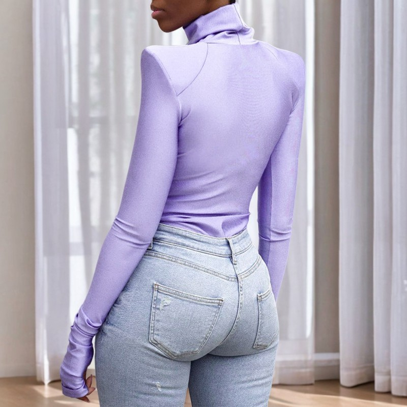 Ellery - Bodysuit cu guler înalt și umeri căptușiți pentru femei