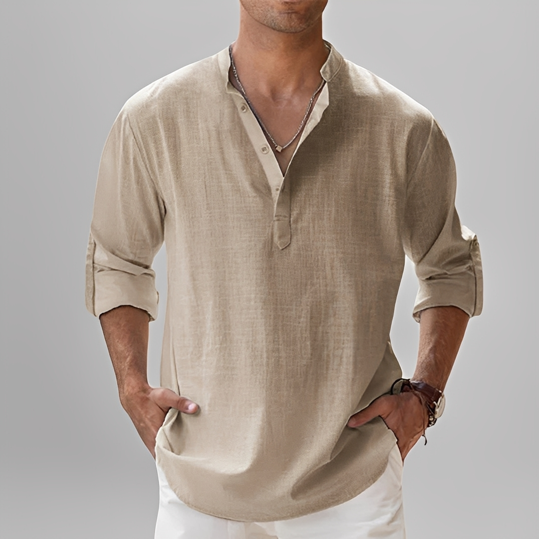 Ezriel - Cămașă confortabilă cu nasturi pe jumătate pentru bărbați