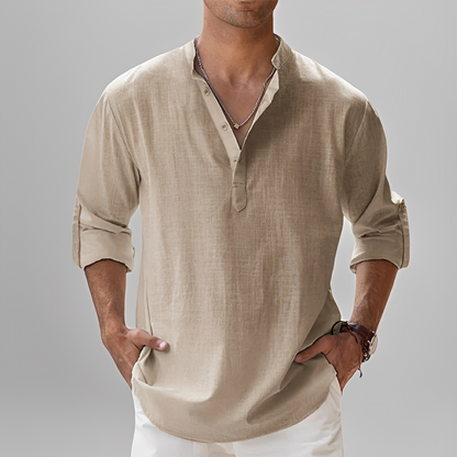 Ezriel - Cămașă confortabilă cu nasturi pe jumătate pentru bărbați
